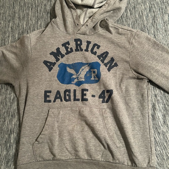 American Eagle Outfitters Men's Gray Hoodie with Blue Logo - Picture 1 of 3